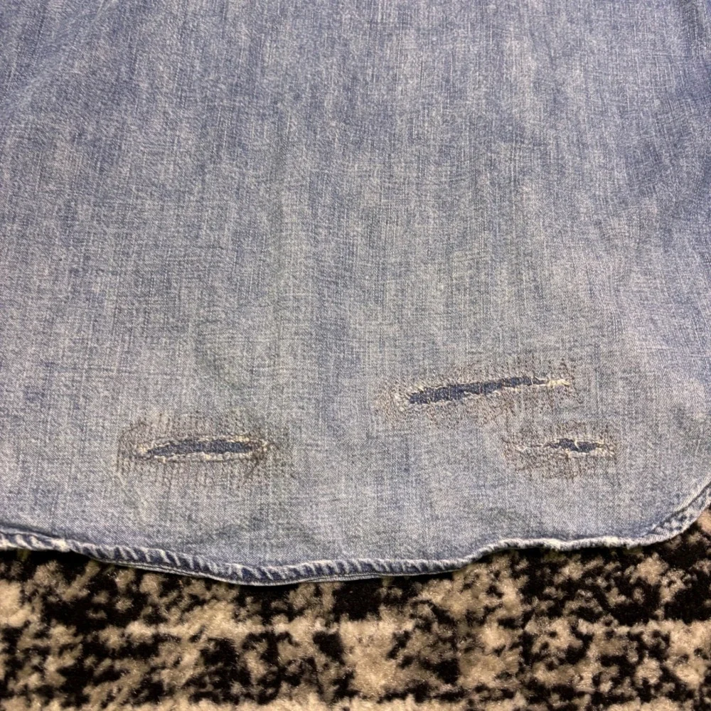 Polo Ralph Lauren Mens Distressed Denim Western Shirt Light Wash Pearl Snap M